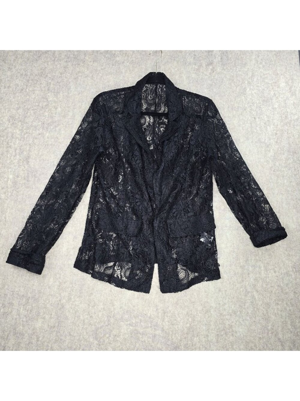 Shein Womens Lace Open Blazer Jacket Black Size Large 100% Polyester Lightweight